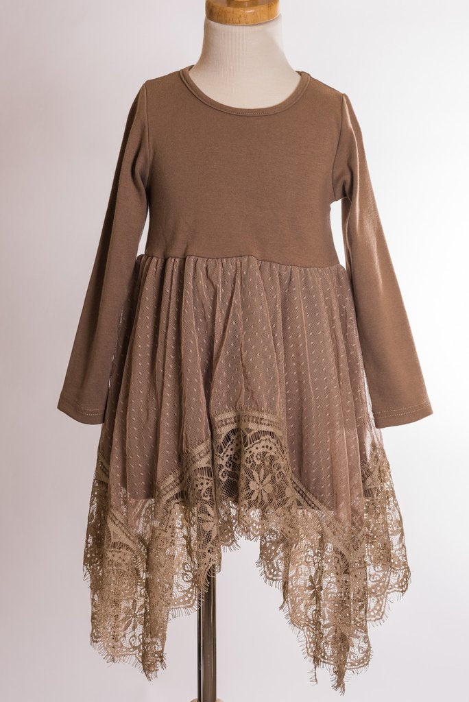 ML Fashions Long Sleeve Asymmetrical Dress, Taupe