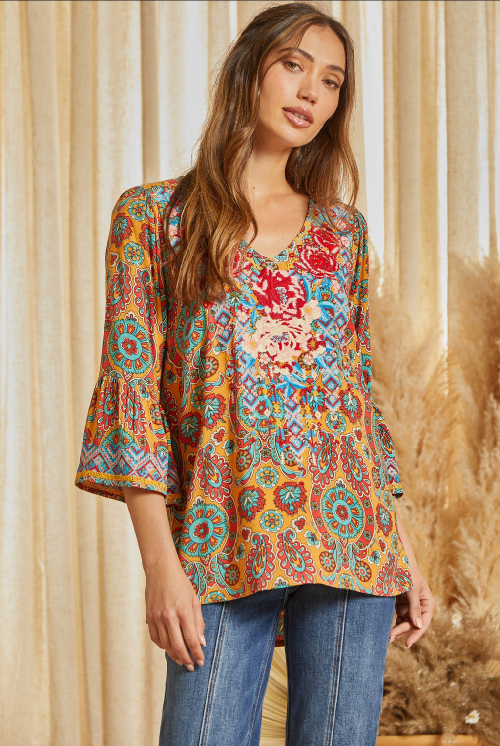 Women's L/S Bell Embroidered Top
