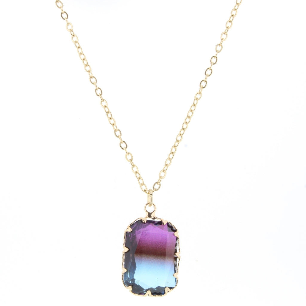 PURPLE/SMOKEY STONE ENCASED RECTANGLE, Necklace