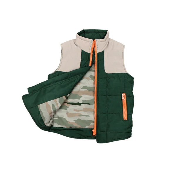 Boy Quilted Zipper Classic Camo Vest