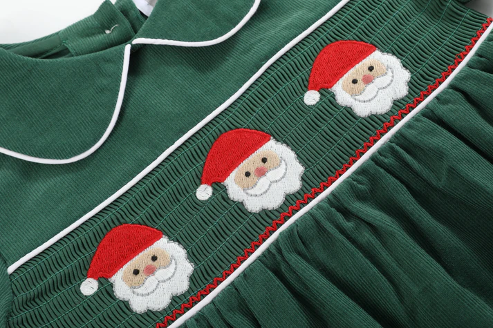Pinwhal Corduroy Santa Smocked Dress & Bloomer
