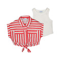 Girl Tie Front S/S Blouse w/Tank