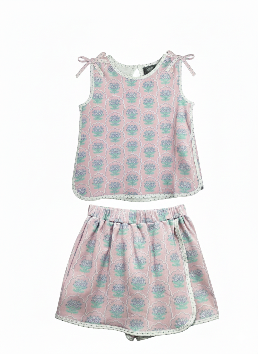 Girls Pink/Purple Floral Tie 2pc Set