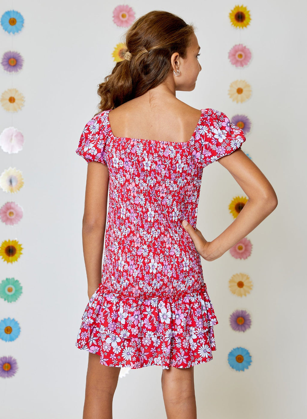 Floral  S/S Smocked Torso Dress