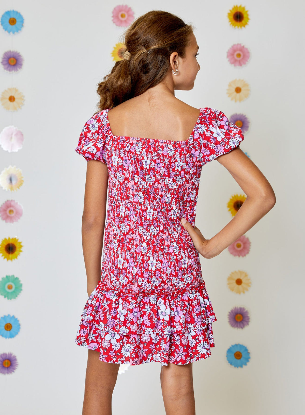 Floral  S/S Smocked Torso Dress