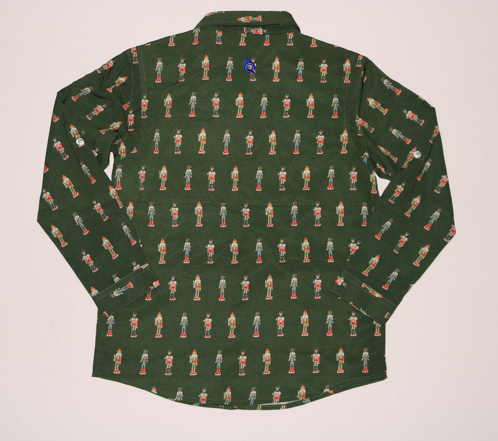 Toddler Boy L/S Christmas Button Down w/Shoulder Patch