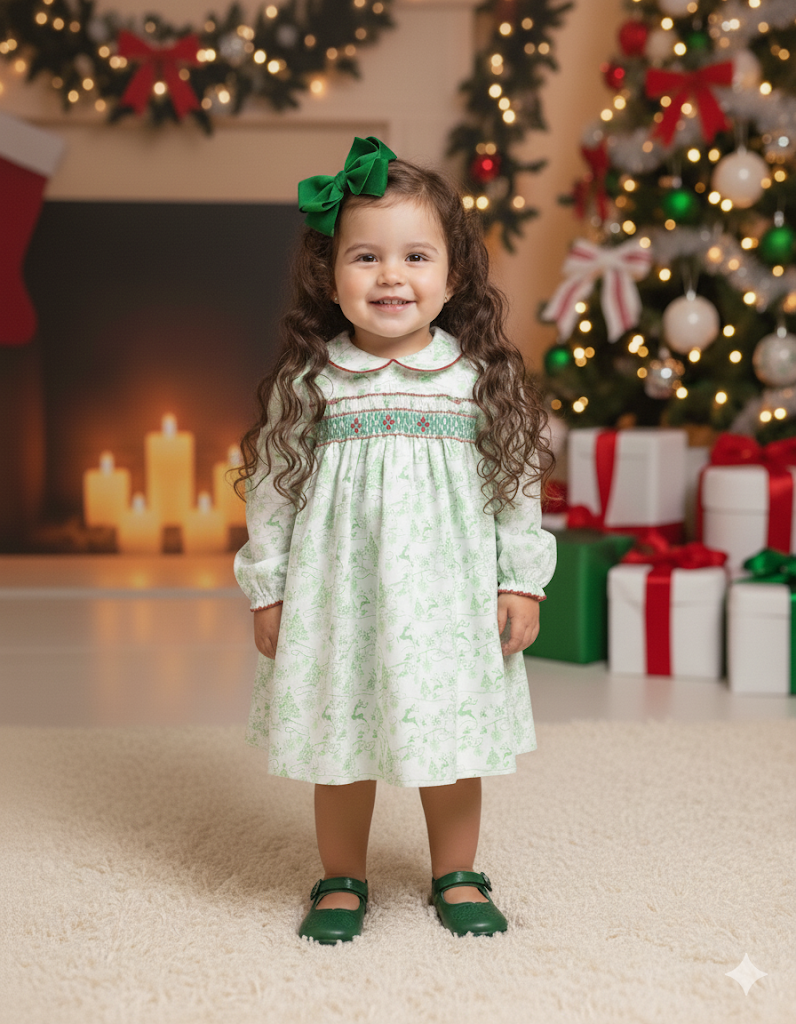 Christmas S/S Smocked Toile Print Dress