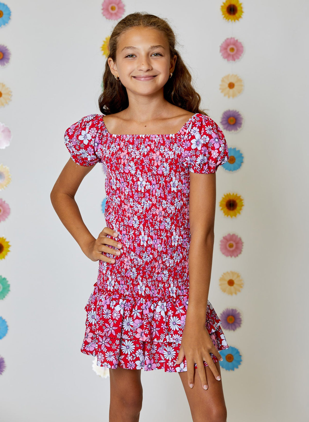 Floral  S/S Smocked Torso Dress