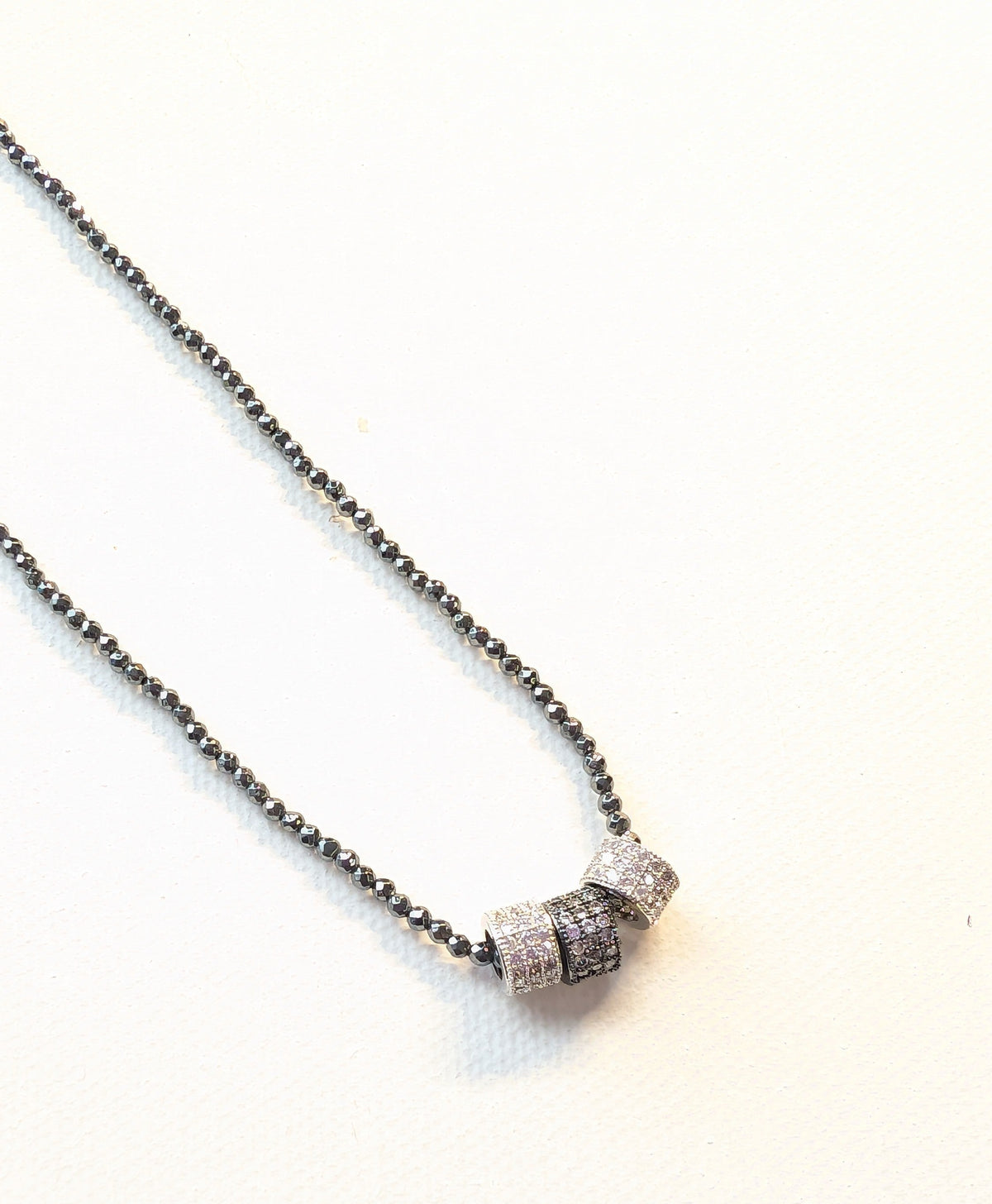 12" Graphite Chain Crystal Hub Necklace
