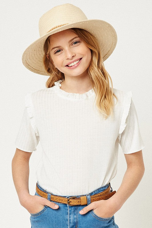 Tween Ruffled Collar Knit Top