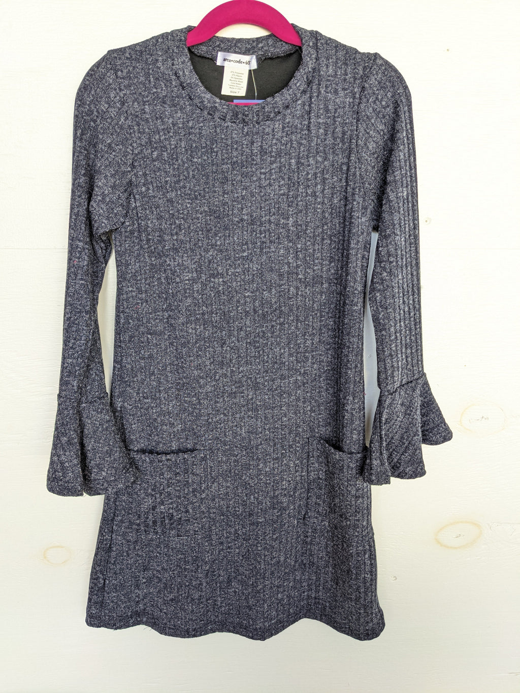 Junior Wide Rib Knit Dress w/Bell Sleeves