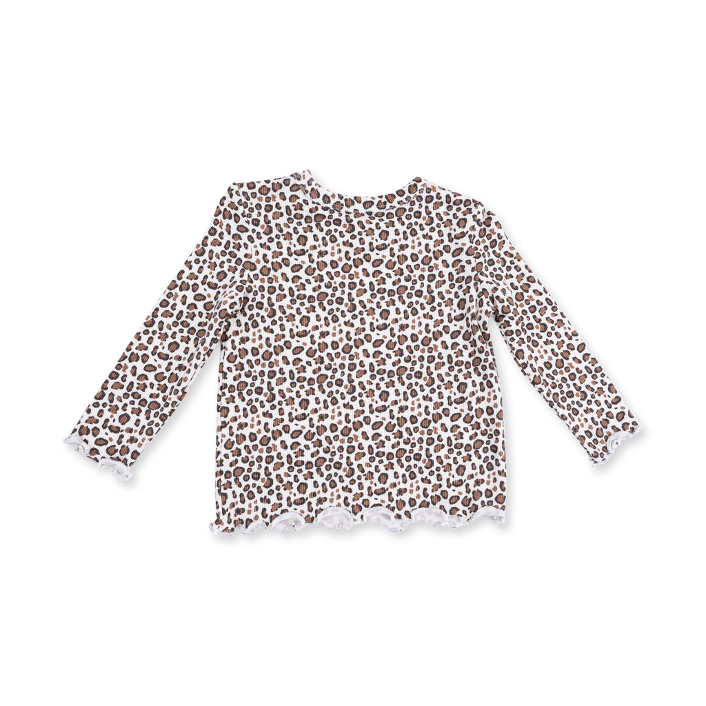 Girl's L/S Leopard Lettuce Edge tunic Top