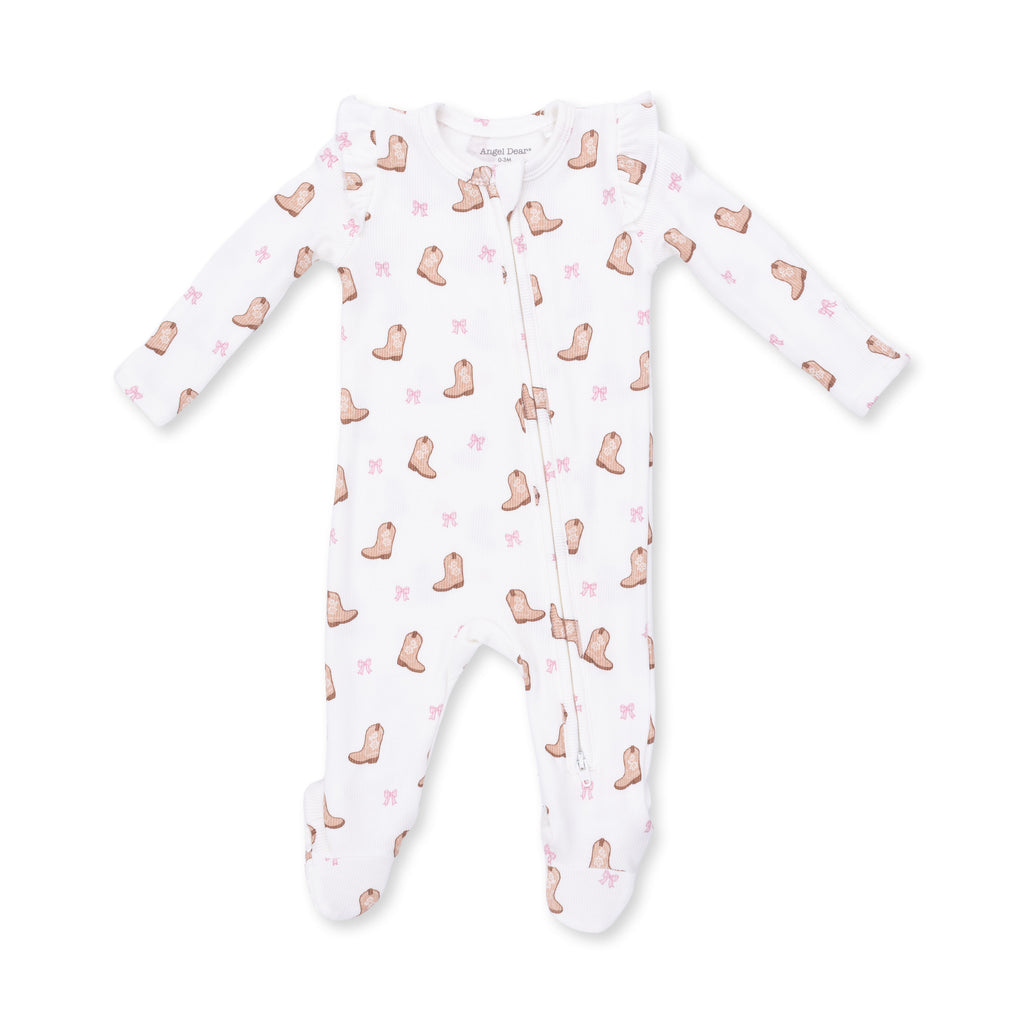 Mini Cowgirl Boots - 2 Way Ruffle Sleeve Zipper Footie