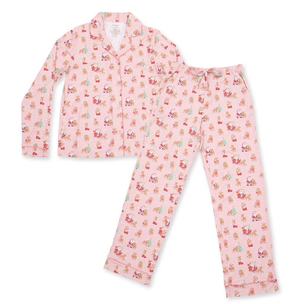 Adult Reindeer & Santa Coat Style w/Pant w/pockets, 2 pc Pj Set