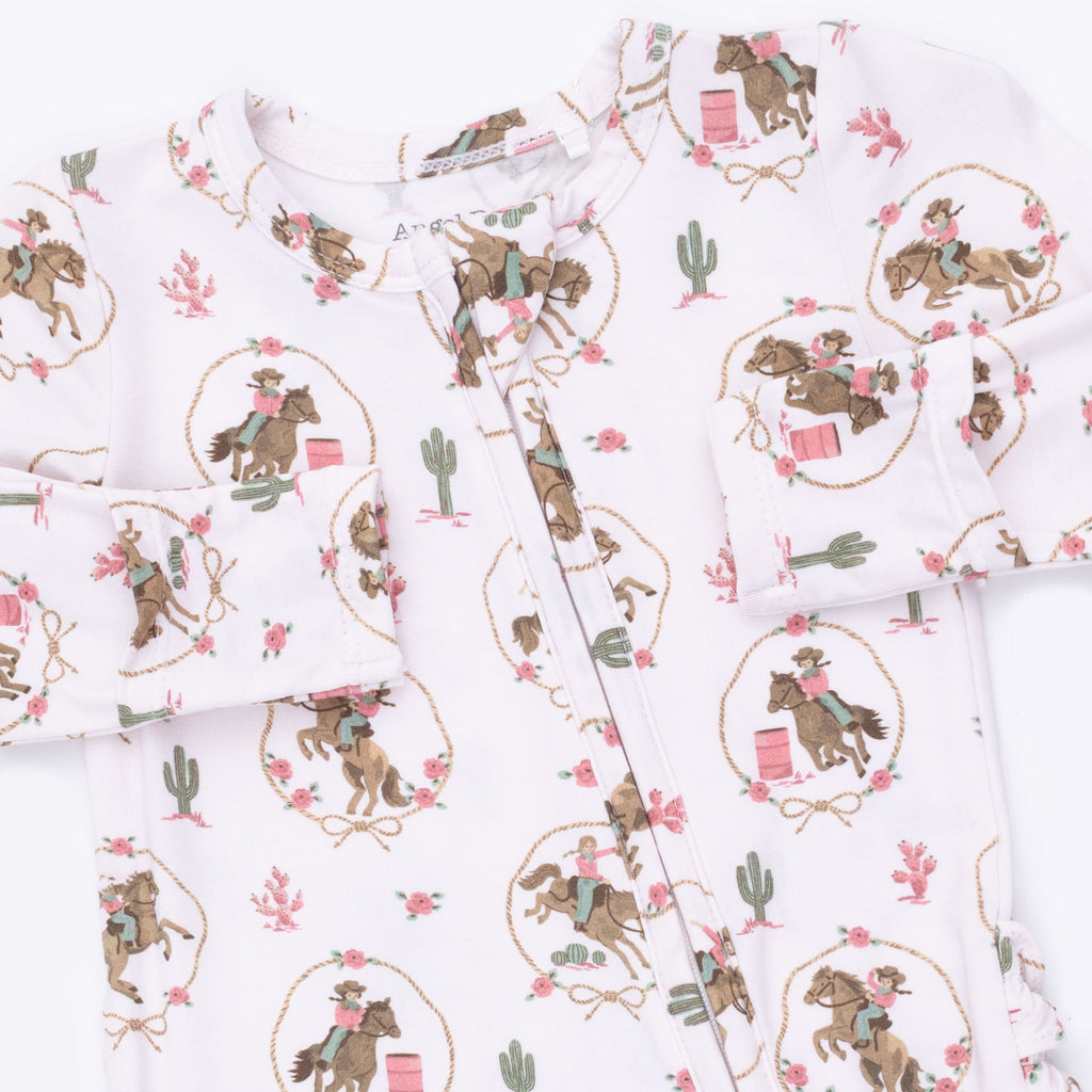 Cowgirl Cameos - 2 Way Ruffle Back Zipper Footie