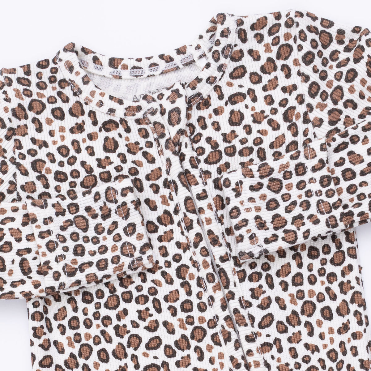 Leopard Rib - 2 Way Ruffle Back Zipper Footie $17.00