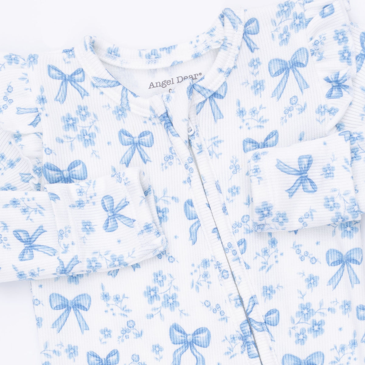 Blue Bows And Flowers - 2 Way Ruffle Sleeve Zipper Footie