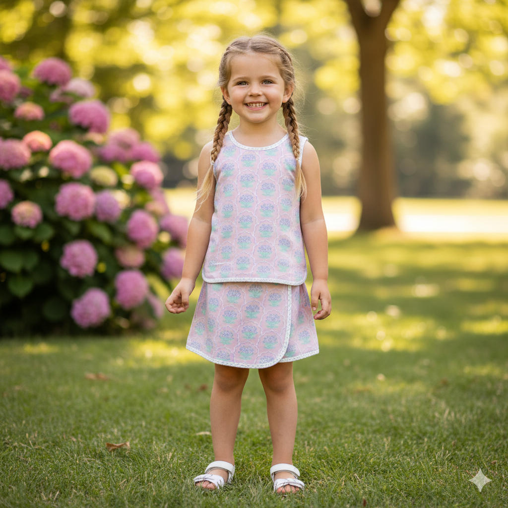 Girls Pink/Purple Floral Tie 2pc Set