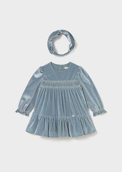 Toddler Girl L/S Velvet Dress w /Headband