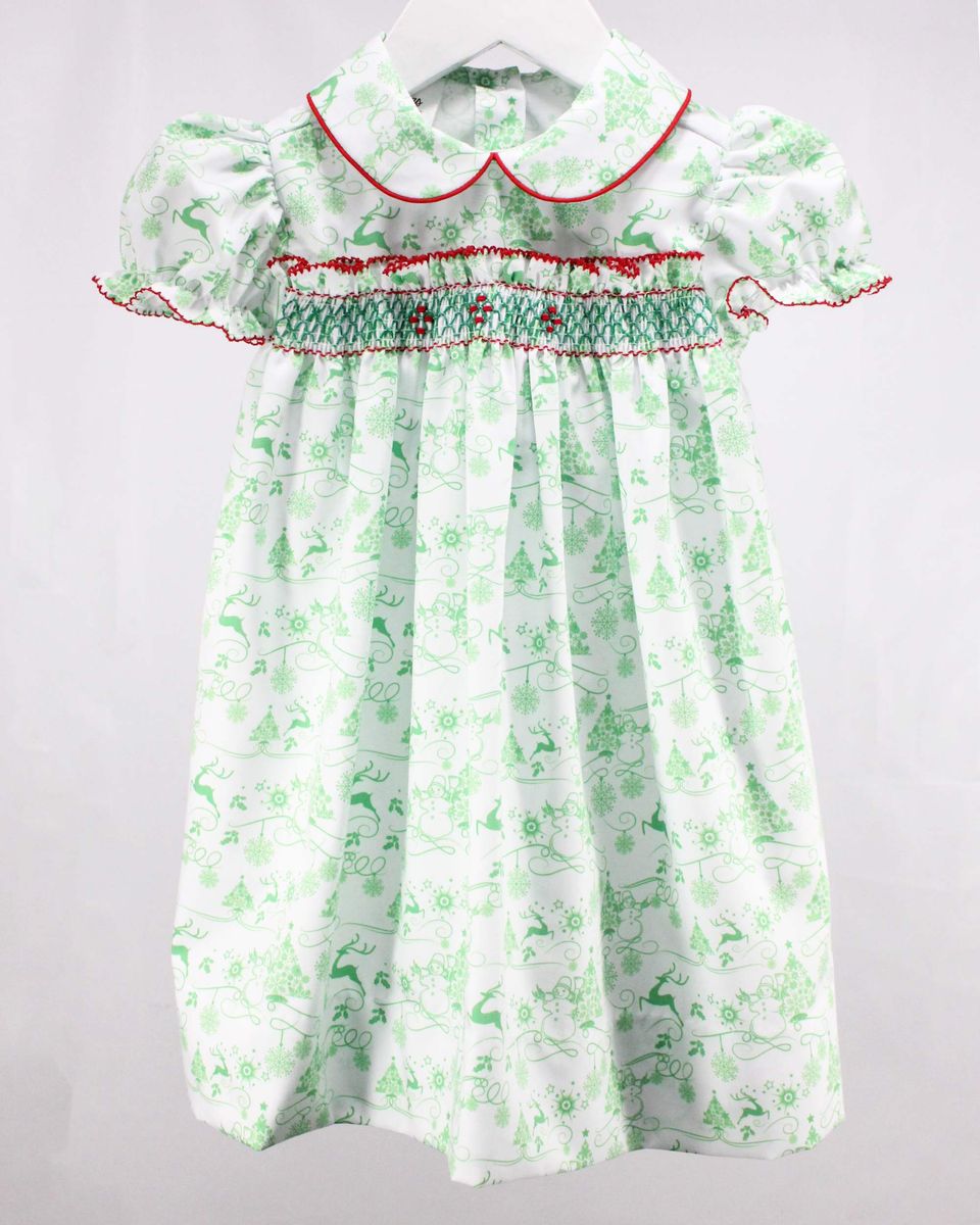 Christmas S/S Smocked Toile Print Dress