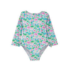 Girl's One Piece, L/S Rashguard Swimsuit