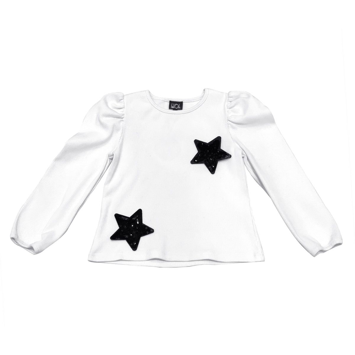 Junior L/S Ribbed Top w/Black Stars