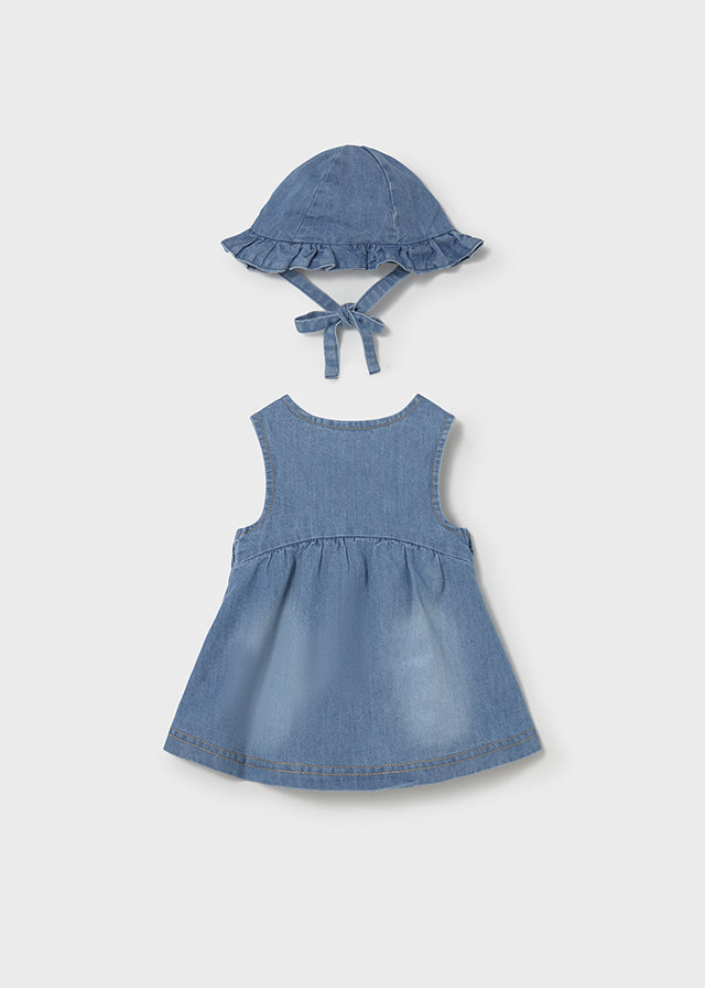 Baby Girl Denim Embroidered Dress w/ Bucket Hat