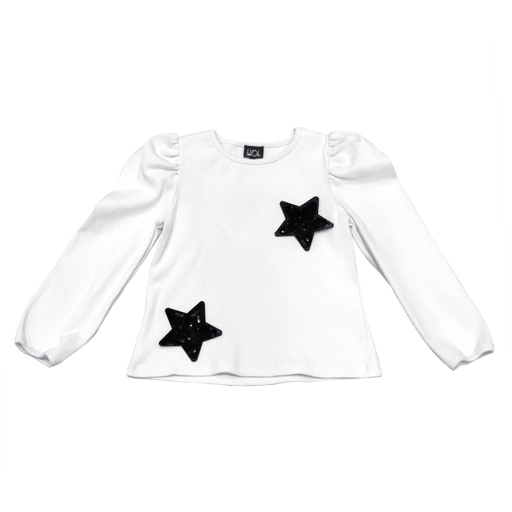 Junior L/S Ribbed Top w/Black Stars