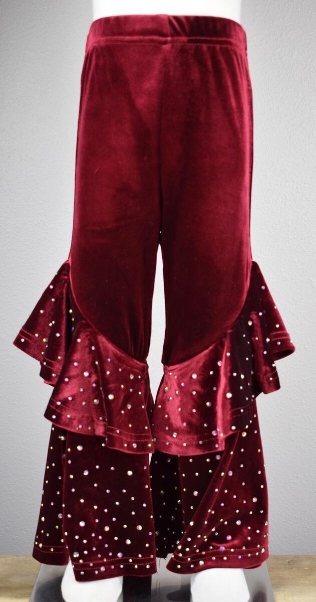 Junior Girl Flared Velvet Rhinestone Pant