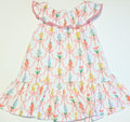 Ribbon Bouquets Circle Neck Ruffle Dress