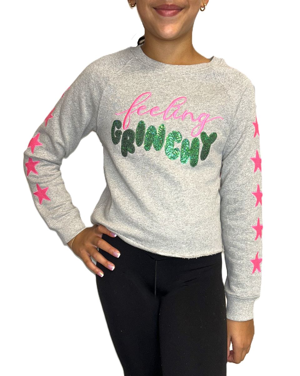 Teen Holiday Grinchy Sequin Pullover
