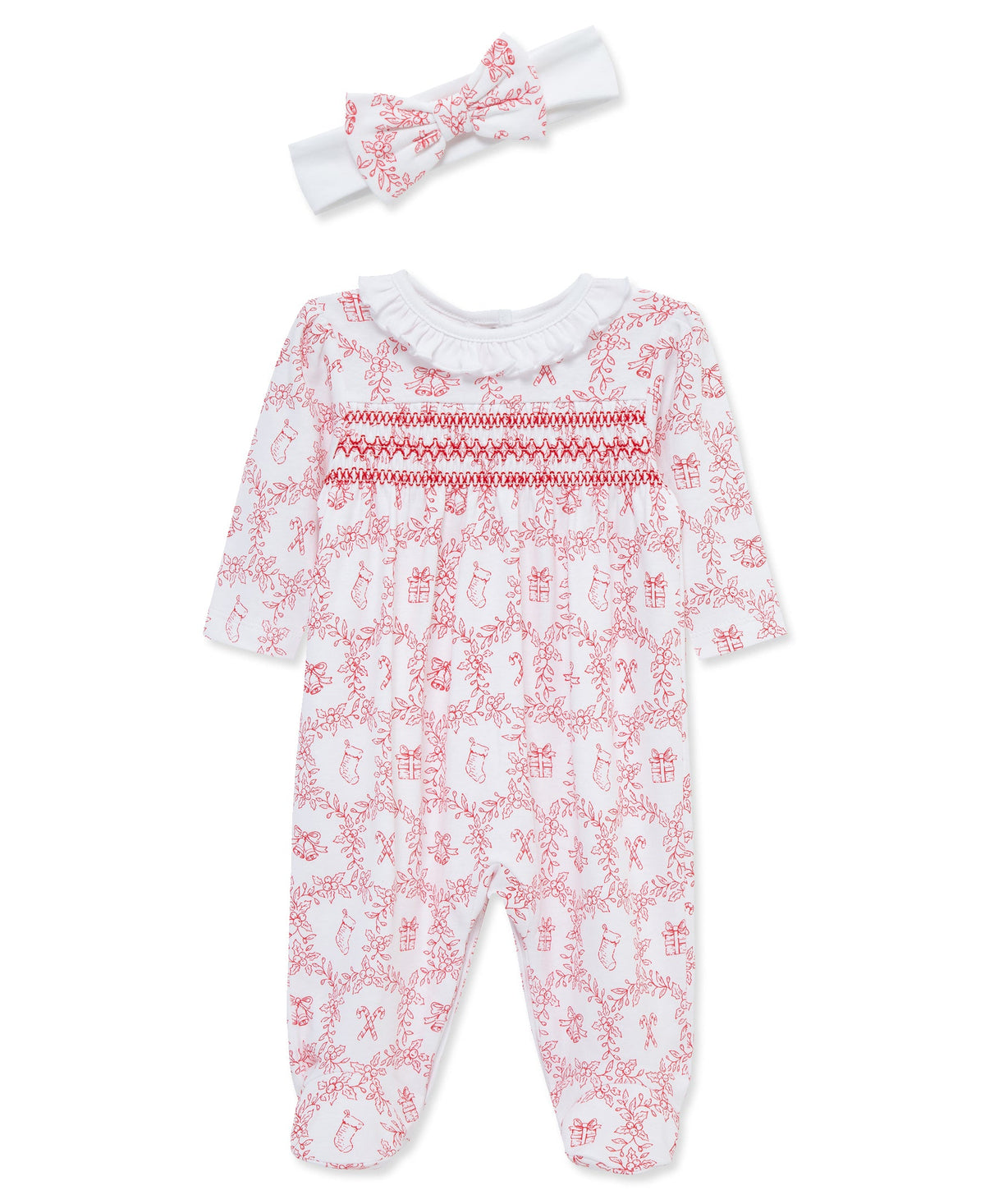 Festive Toile Footie w/Headband